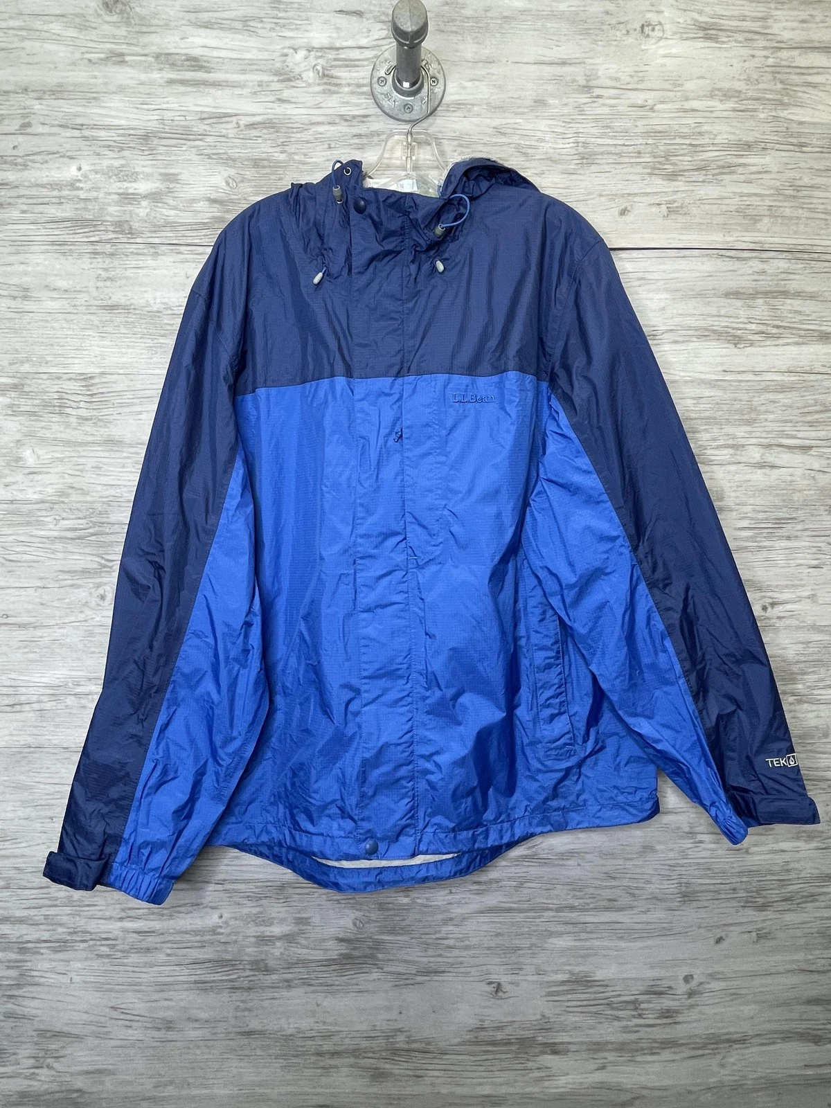 L.L.Bean Jacket Mens XL Blue Hooded Nylon Lightweight Windbreaker TEK2 Full Zip
