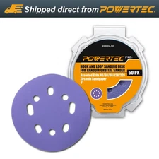 POWERTEC PRO 50PK 5" Sanding Discs 40/60/80/120/220 Grit Hook & Loop Zirconia