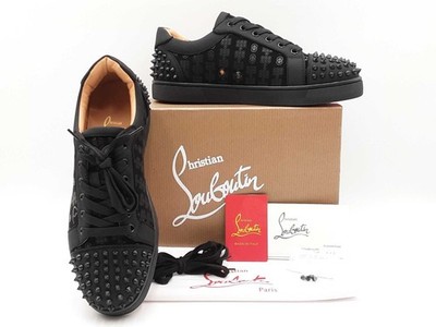 Christian Louboutin Louis Junior Spikes Black Suede Sneakers Sz 40