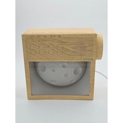 KuflooQ Moon Lamp Sunrise Alarm Clock Wood Grain Digital Dual Alarm X2