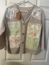 Upcycled Linen Look Faux Front Button Shirt