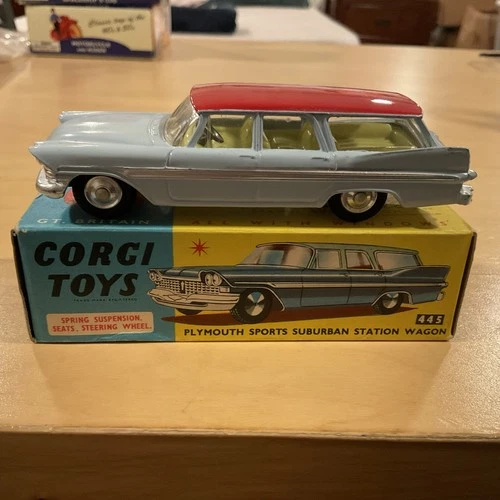 PLYMOUTH SPORTS SUBURBAN STATION WAGON NO 445 CORGI TOYS VINTAGE DIE-CAST CAR