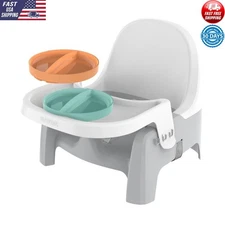 Portable Baby Feeding Seat Adjustable Tray Easy Clean Learn-To-Dine W/ Plates