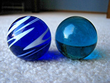2 Large 35mm Shooter Marbles Blue Cobalt w/White Stripe