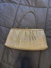 Vintage Gold Sparkling Evening Clutch Purse W/ Silver Chain Handle Stunning