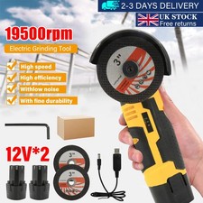 12V 500W Cordless Angle Grinder Powerful with 2 Battery & Charger & 2*Disc Kit