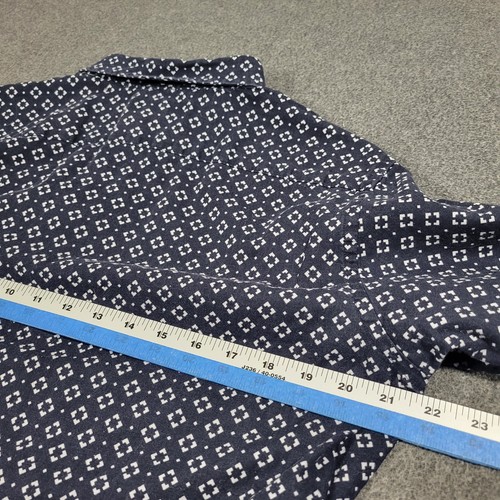 Banana Republic Shirt Mens Medium Linen Blend Navy Blue Geometric Short Sleeve - Picture 7 of 8
