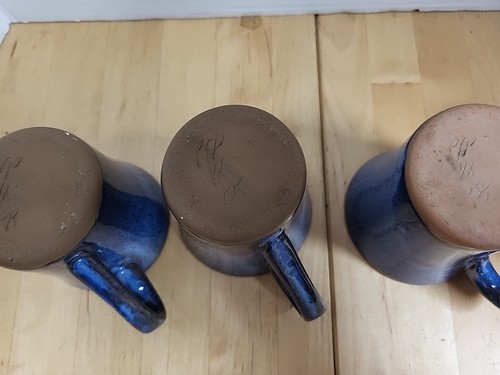 Set 4 tazzine da caffè vintage Pittsfield Potters Vermont ceramica blu - Foto 7 di 8