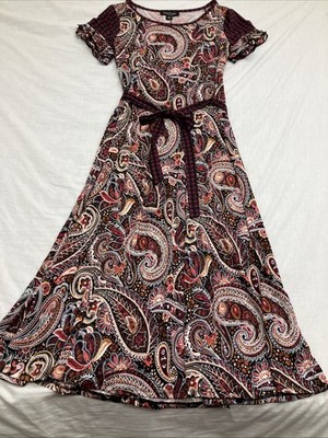 Perceptions N.Y. Woman's Fit&Flare Dress Size Small Paisley Stretch Belted Boho