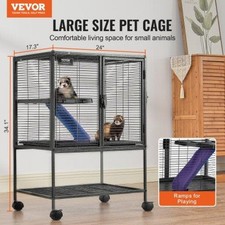 34 Metal Small Animal Cage 2Tier Rolling Ferret Cage with Tray A Ramp   2 INCH