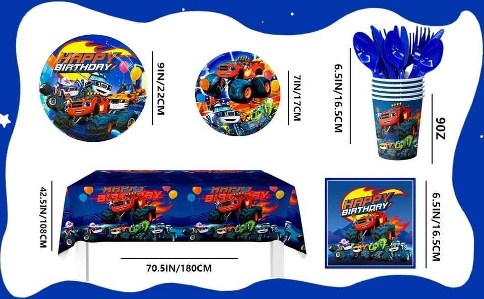 Monster Truck Birthday Party Supplies, Cartoon, kid Tableware Plate Decoration, - Image 4 of 4