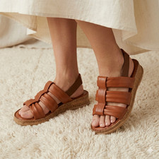 Image of Hush Puppies Sandals UK 4 Brown Leather Slingback Comfort Flat Summer Shoes NWT