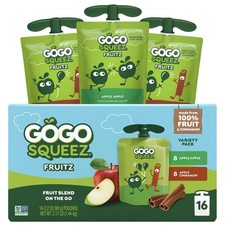 GoGo squeeZ Applesauce  Fruit Puree, Apple Apple and Apple Cinnamon, Snack Pouc