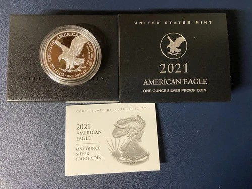 2021-W Proof American Silver Eagle (Type 2) U.S. Mint Packaging with COA