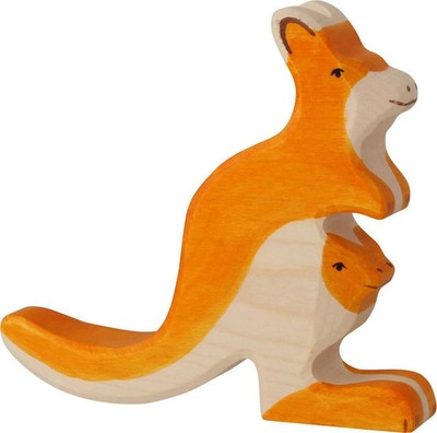 Känguruh mit Jungem | ca. 15 x 2,8 x 13 cm, Holz, per Stück | Holztiger | 80193