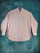 Vintage Tommy Hilfiger Mens L Red White Stripe Button Down Shirt Flag Logo 90s