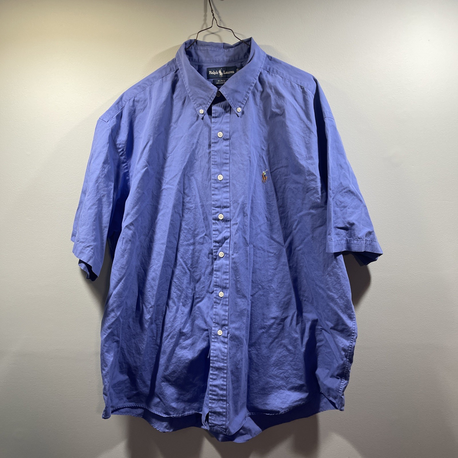 Ralph Lauren Blake Mens XXL Blue Short Sleeve Button Down Cotton Polo Pony Shirt