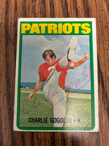1972 Topps Charlie Gogolak  Autographed Football Card Patriots Princeton #44
