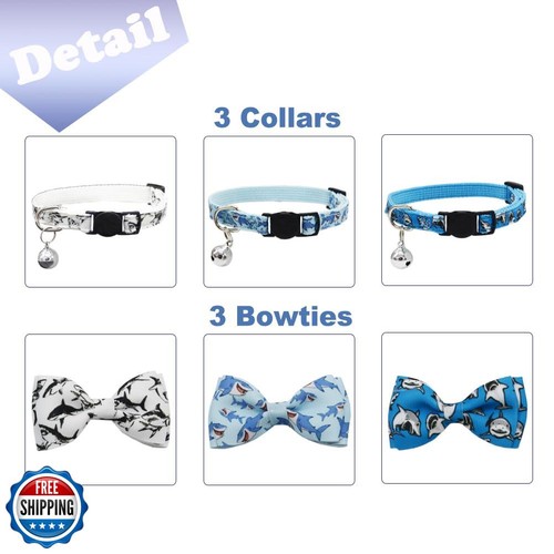 3er Pack Katzenhalsband Breakaway mit abnehmbarer süßer Fliege und Glocke verstellbar S - Bild 2 von 5