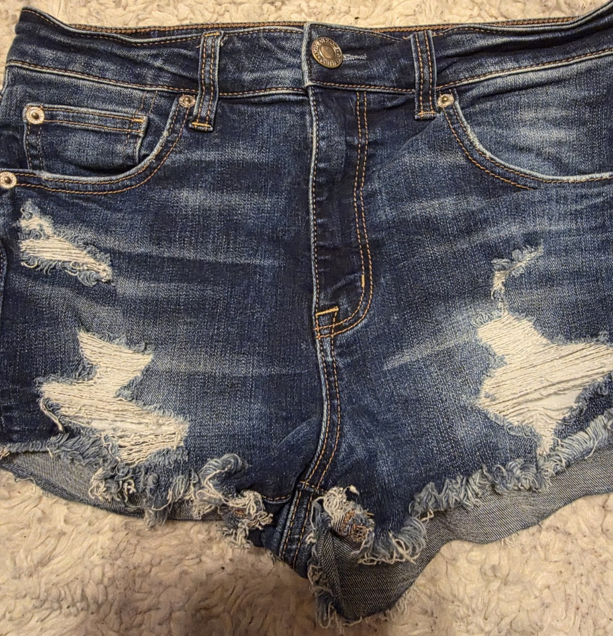 American Eagle Outfitters Super Stretch X Denim Cut Off Shorts Blue Distressed 8