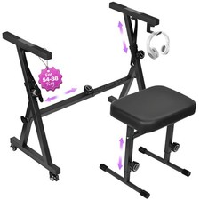 Digital Piano Keyboard Stand and Bench Set - Heavy Duty Adjustable Portable M...