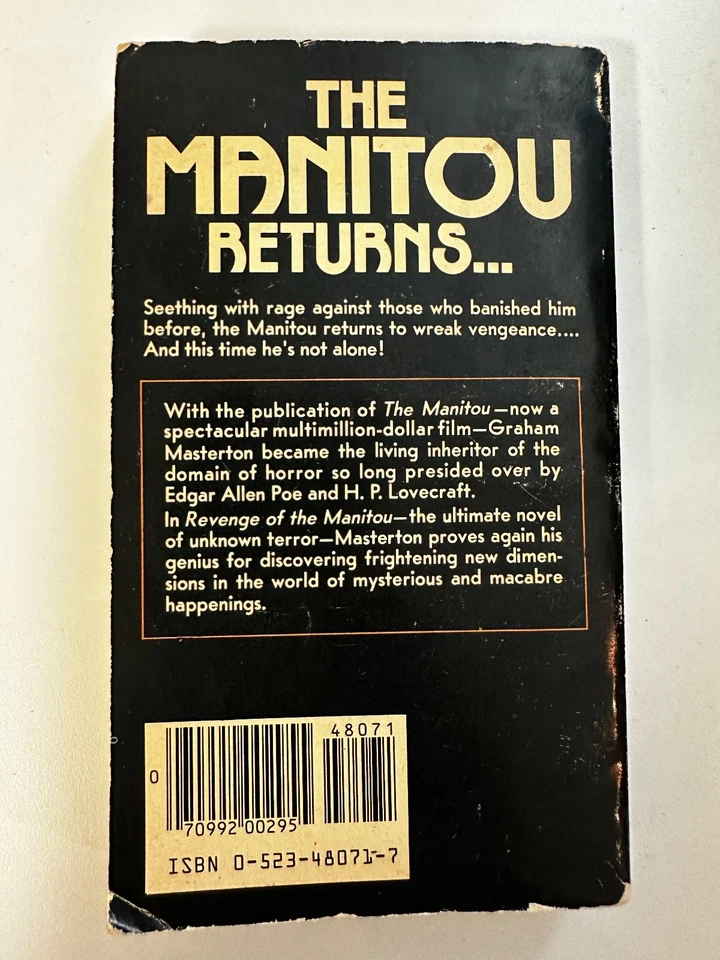 Revenge Of The Manitou Graham Masterton- Pinnacle Books 1979 Vintage Horror Foto 2 de 4