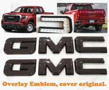 Front & Rear Gloss Black Overlay Emblem 2019-2025 GMC Sierra 1500 2500HD 3500HD