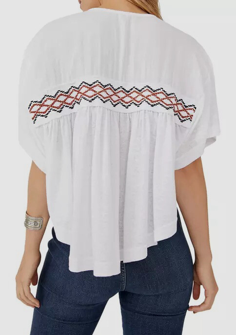 $108 Free People Women's Bright White Market Embroidered V-Neck