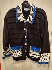 Cárdigan Jack B Quick XL para mujer suéter negro rayas tigre leopardo chenilla