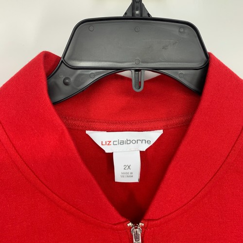 Liz Claiborne Jacke Damen Übergröße 2X Bomber rot durchgehender Reißverschluss Langarm neu mit Etikett - Bild 2 von 9
