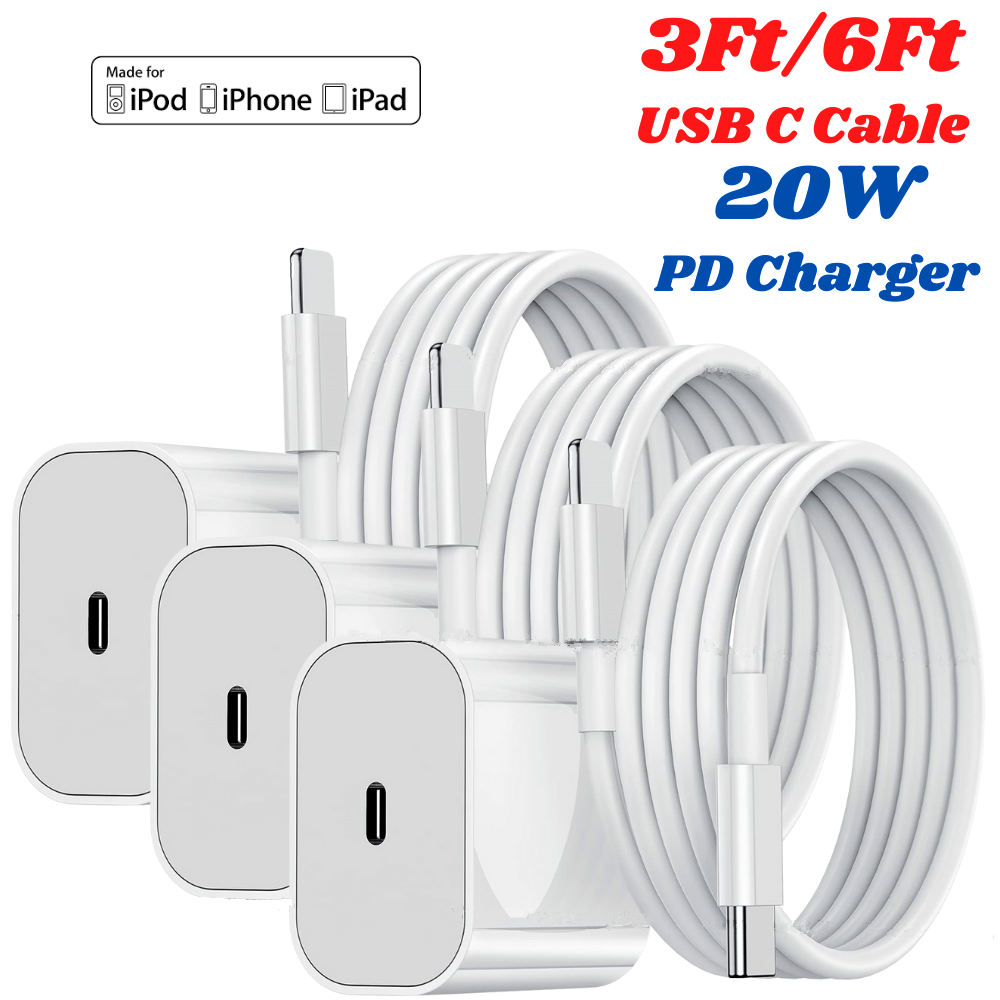 For iPhone 14 13 12 11 Pro XR Fast Charger Cord 20W USB-C Power Adapter Cube Lot