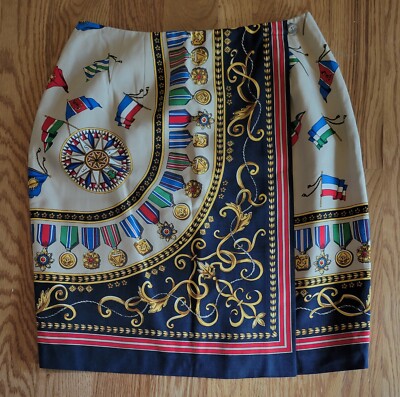 Talbots Silk Faux Wrap Skirt Nautical Theme Size 10P