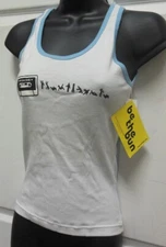 Motionwear Ladies Tank Top White w/ Light Blue Binding "Rock Your Body"