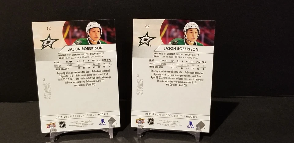 2 Lot 2021-22 Upper Deck Series 1 Jason Robertson #62 Dallas Stars MINT - Image 2 of 2