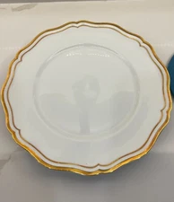 Set of 12 A. Raynaud & Co. Ceralene Limoges “Louis XV” Polka Gold 7 1/2 Dessert