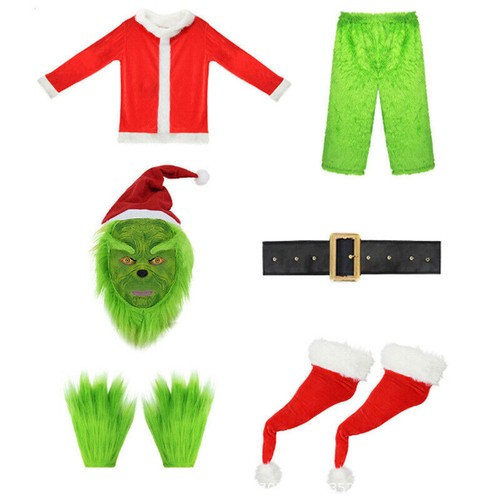Disfraz de El Grinch Máscara Juegos con disfraces Adulto Papá Noel Vestido Elegante Conjunto Fiesta de Cumpleaños Reino Unido - Imagen 15 de 18