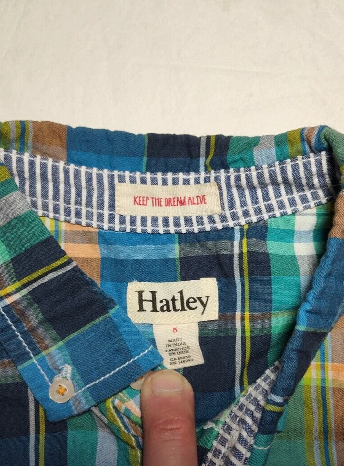 Camisa Hatley Boys Talla 5 Cuadros Cuello Abotonado Keep The Dream Alive Algodón Foto 3 de 4