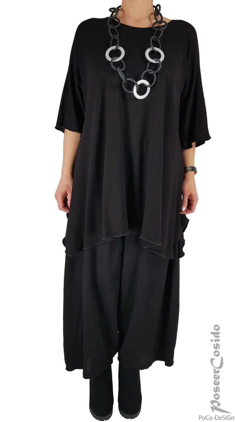 LAGENLOOK Oversize Poncho Fleece Jacke Grau & Schwarz Überwurf L XL XXL XXXL EBa