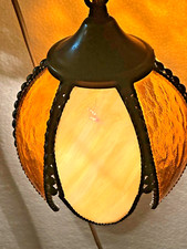 vintage lamp MCM mid century made of stained amber glass and bronze tulip shaded