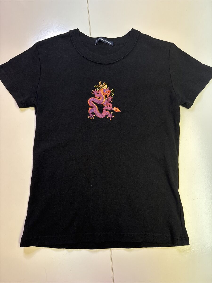 Brandy Melville Black Baby Tee Dragon Graphic Embroidered Brandy Melville Black Baby Tee Dragon Graphic Embroidered