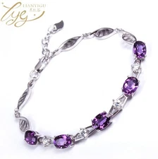 Sterling Silver Purple Amethyst Zirconia CZ Chain Bracelet 8" Gift Box B5