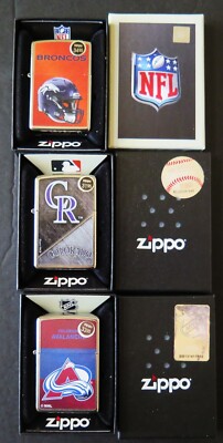 THREE (3) DENVER, BEAUTIFUL ZIPPO WINDPROOF LIGHTERS