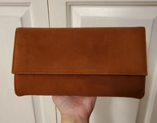 Vintage Suede Foldover Clutch Handbag w Optional Chain Strap