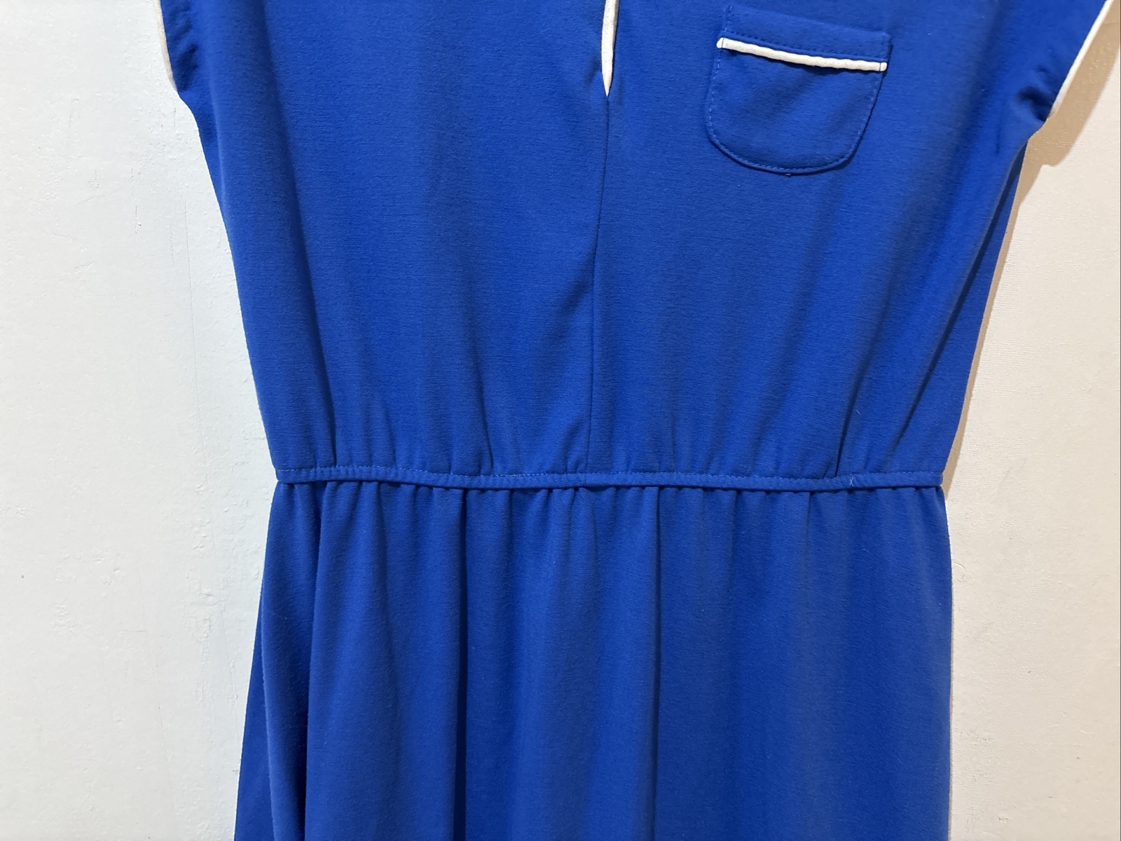FILA Camicia vintage Kings Row abito donna 9 blu bianco orlo manica corta maglia lunghezza ginocchio