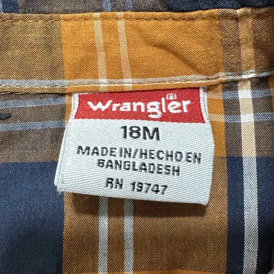 Body Wrangler Niño 18M Una Pieza Manga Larga Naranja Cuadros Botón Delantero Foto 3 de 4