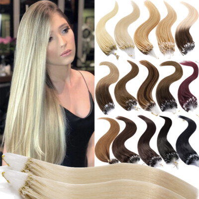 Micro Ring Loop Tip Remy Human Hair Extensions Micro Beads Link Straight Blonde