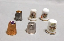 Lot of 6 Assorted Thimbles, Porcelain Metal Austria, Worcester etc