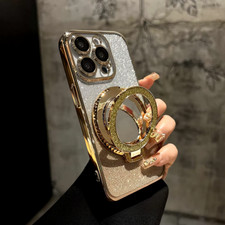 Phone Case Cover Shockproof MagSafe Silicone Glitter Magnetic Mirror Ring Case