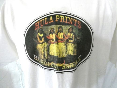 Hanes White XXL Single Stitch T-Shirt Hula Prints Made in USA Cotton