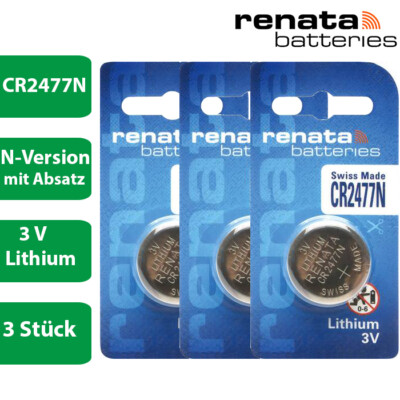 3 x Renata CR 2477N 3V Lithium Knopfzelle Batterie im Blister - N Version